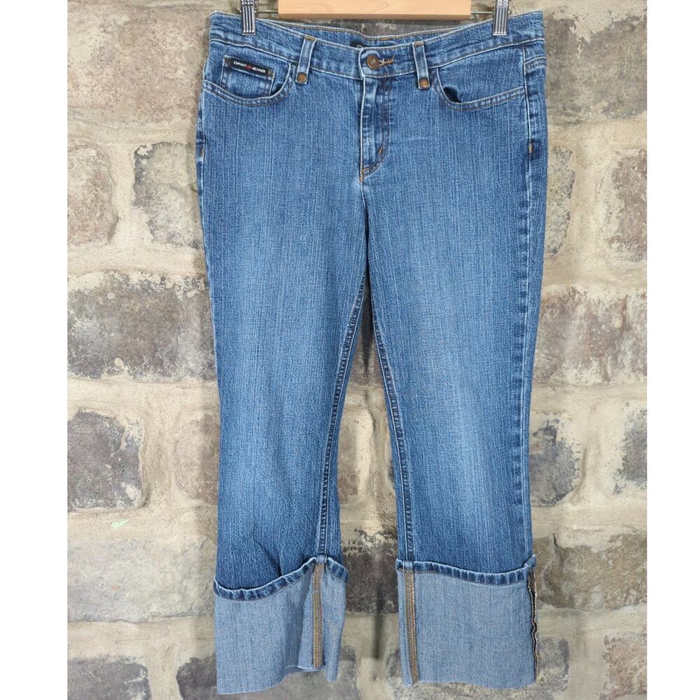 DKNYC Jeans Woman's 8 So-Low-Lita Cropped Wide Cuff Medium Wash Stretch
